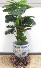 CHINESE JARDINIERE ON STAND WITH PLANT