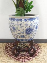 CHINESE JARDINIERE ON STAND WITH PLANT