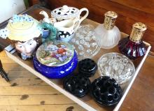 FLOWER FROGS, TEA SET, ETC.