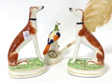 PAIR OF STAFFORDSHIRE FIGURES AND PEN STAND
