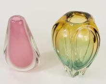 TWO MCM ART GLASS VASES