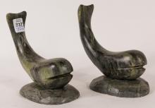 PAIR OF SOAPSTONE "WHALE" CARVINGS