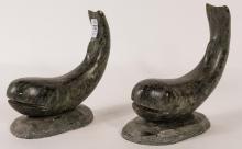 PAIR OF SOAPSTONE "WHALE" CARVINGS