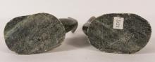 PAIR OF SOAPSTONE "WHALE" CARVINGS