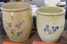 TWO EGMONDVILLE STONEWARE POTTERY CROCKS