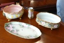 FOUR PIECES OF HAND-PAINTED PORCELAIN