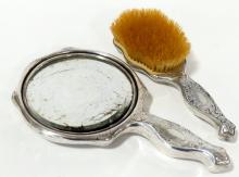 ART NOUVEAU STERLING BRUSH AND MIRROR