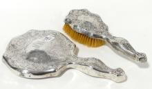 ART NOUVEAU STERLING BRUSH AND MIRROR