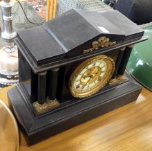 ANTIQUE BLACK MARBLE MANTEL CLOCK