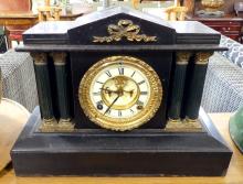 ANTIQUE BLACK MARBLE MANTEL CLOCK