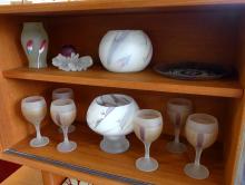 ELEVEN PIECES OF SATIN ART GLASS