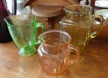 MCM DECANTER AND DEPRESSION  GLASS PITCHERS