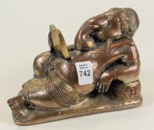 "RECLINING GANESH" BRASS SCULPTURE