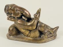 "RECLINING GANESH" BRASS SCULPTURE