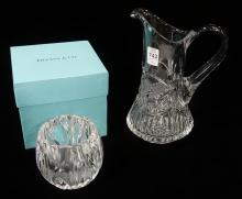 TIFFANY CRYSTAL CANDLEHOLDER AND PITCHER