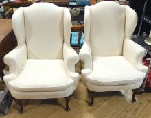 PAIR OF HENREDON WING-BACK ARMCHAIRS