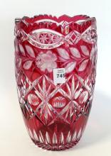 BOHEMIAN OVERLAY CRYSTAL VASE