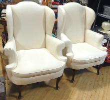 PAIR OF HENREDON WING-BACK ARMCHAIRS