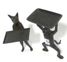 TWO FIGURAL BUSINESS CARD STANDS