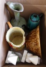 BOX AND BASKET OF POTTERY, ETC.