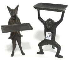 TWO FIGURAL BUSINESS CARD STANDS
