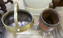 BRASS BASKET AND WOODEN BUCKET