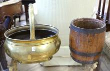 BRASS BASKET AND WOODEN BUCKET