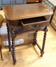 CARVED OAK TELEPHONE TABLE AND STOOL