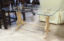 CAST IRON GLASS TOP COFFEE TABLE