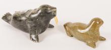 TWO INUIT SOAPSTONE "WALRUS" CARVINGS