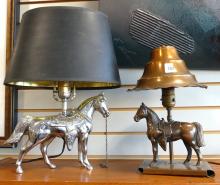 TWO METAL "HORSE" LAMPS