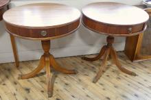 PAIR OF MAHOGANY DRUM TABLES