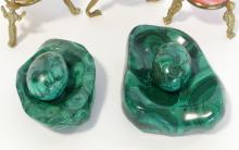 ALABASTER AND MALACHITE EGG SCULPTURES