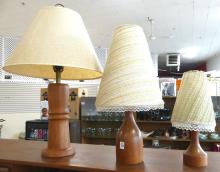 THREE TEAK TABLE LAMPS