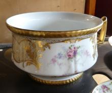 SOUP BOWLS, CHAMBER POT, CUPS AND SAUCERS