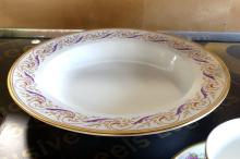 SOUP BOWLS, CHAMBER POT, CUPS AND SAUCERS