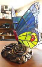 "BUTTERFLY" LAMP AND POTTERY FOOTSTOOL