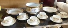 SOUP BOWLS, CHAMBER POT, CUPS AND SAUCERS