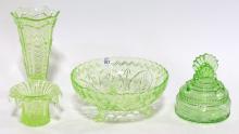 FOUR PIECES OF VASELINE GLASS