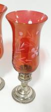 PAIR OF STERLING CANDLEHOLDERS WITH SHADES