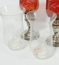 PAIR OF STERLING CANDLEHOLDERS WITH SHADES