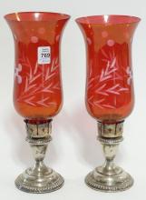 PAIR OF STERLING CANDLEHOLDERS WITH SHADES