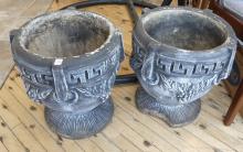 PAIR OF CEMENT GARDEN PLANTERS