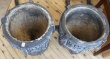 PAIR OF CEMENT GARDEN PLANTERS