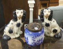 CANDLESTICK, BISCUIT BARREL AND FIGURINES