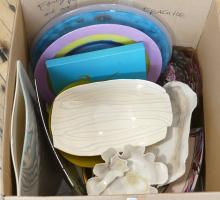 BOX LOT OF ART GLASS AND POTTERY