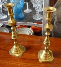 TWO ENTREE DISHES AND CANDLESTICKS