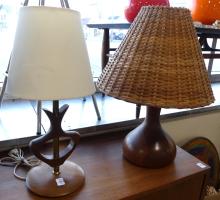 THREE MCM WOODEN LAMPS