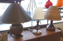 THREE MCM WOODEN LAMPS