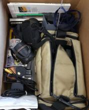 BOX LOT OF CAMERAS, ETC.